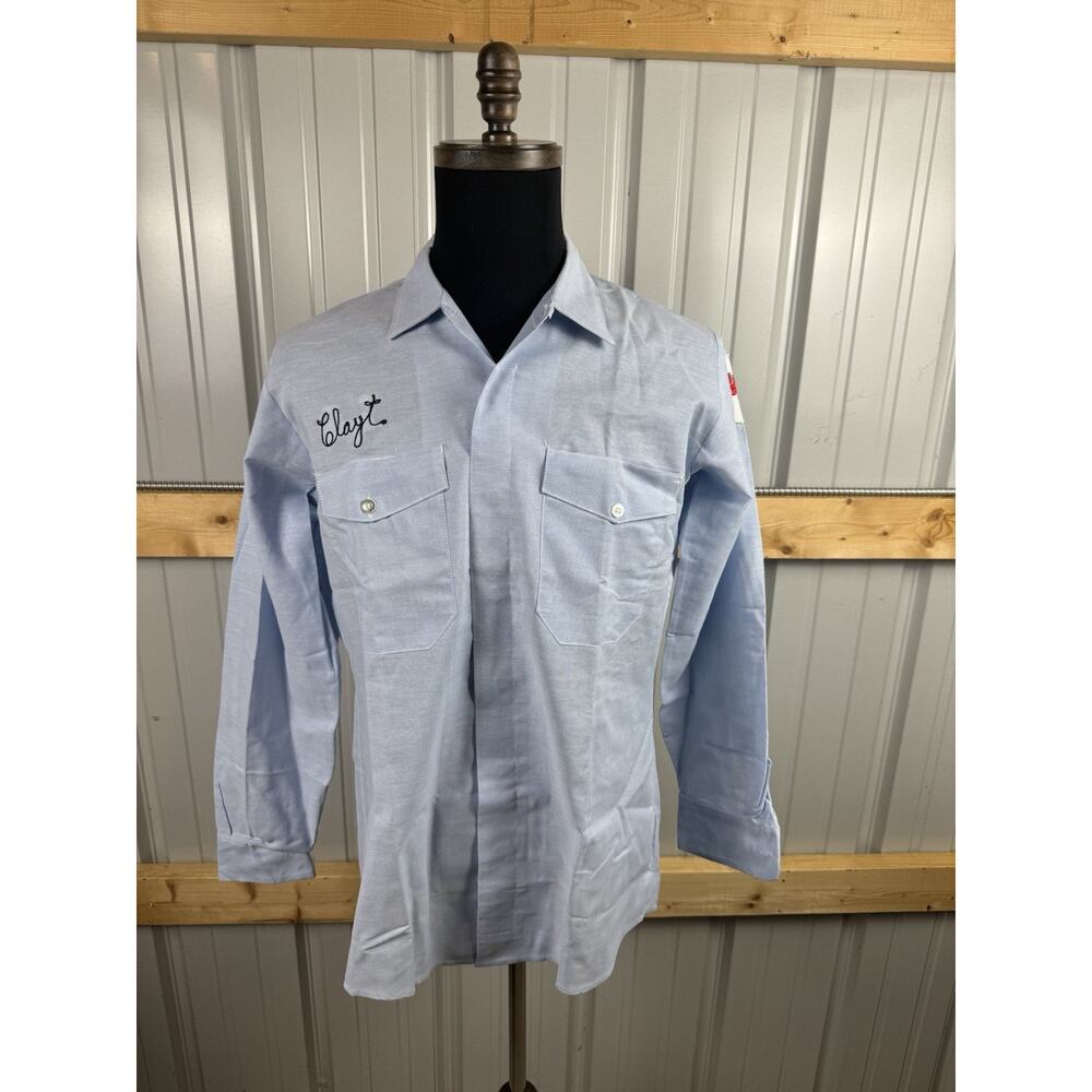 Vintage Mobil Pegasus Unitog Service Shirt Long Sleeve W Name Clayt Medium USA